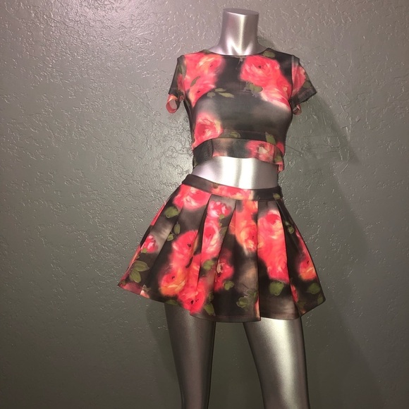 Elisa B (Y2K) floral crop top and flair skirt - Picture 1 of 4